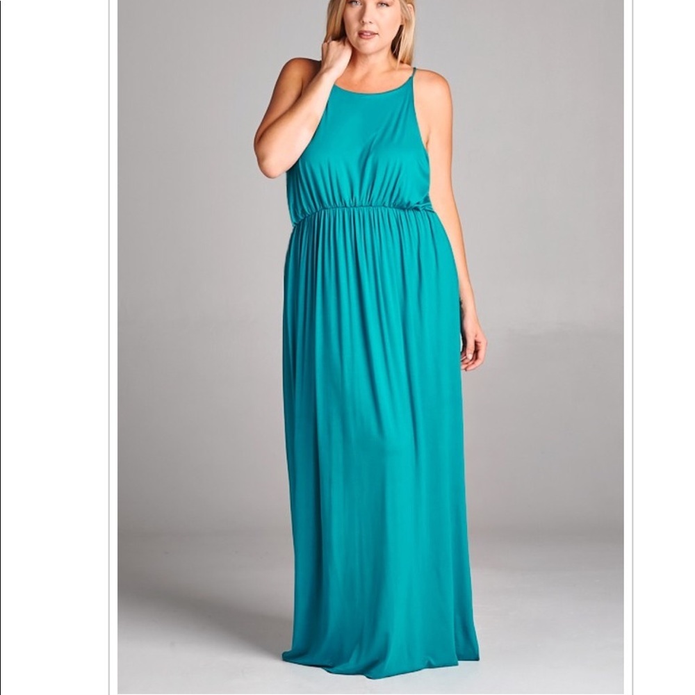 Teal Turquoise Green Plus Size Stretch Maxi Dress